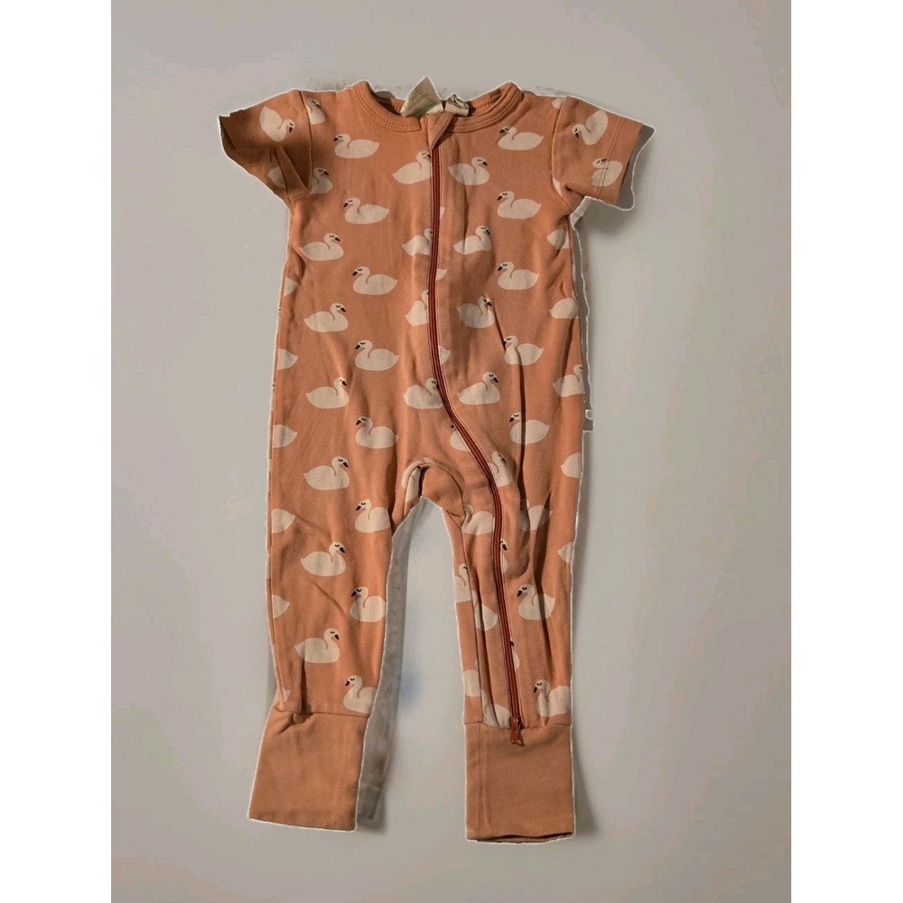 Parade Organic Short Sleeve Signature Print '2-Way' Zip Romper - Swan‎ 9-12mos